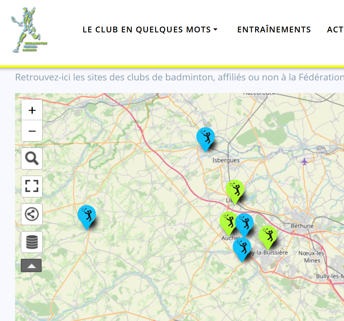 Carte des clubs de badminton